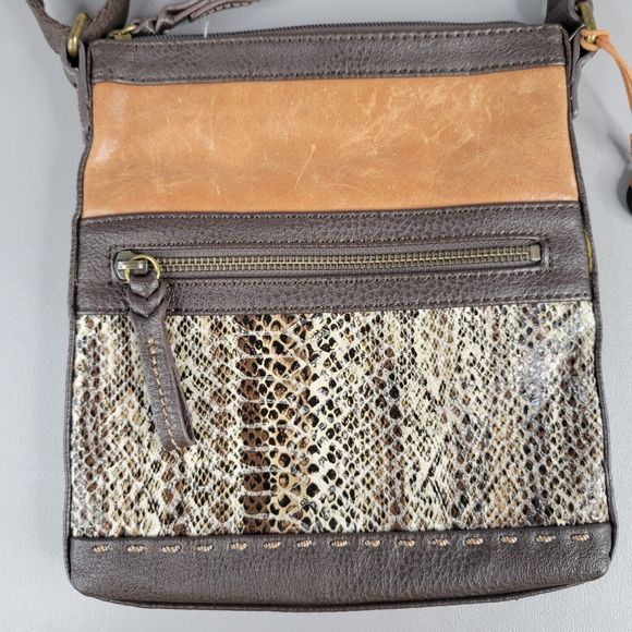 The Sak Womens Crossbody Purse Satchel Bag Snakeskin Leather Brown Size 8"x8" - Picture 3 of 14